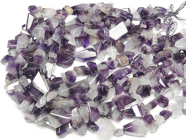 [Video] Amethyst x Crystal Faceted Nugget half or 1strand beads (aprx.15inch/36cm)