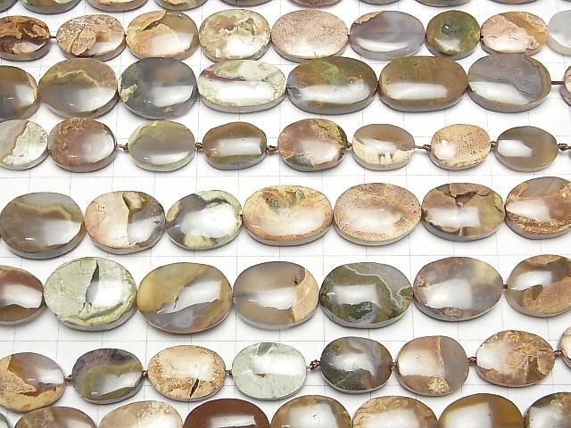 [Video] Thunder Egg Flat Oval 1strand beads (aprx.15inch/36cm)