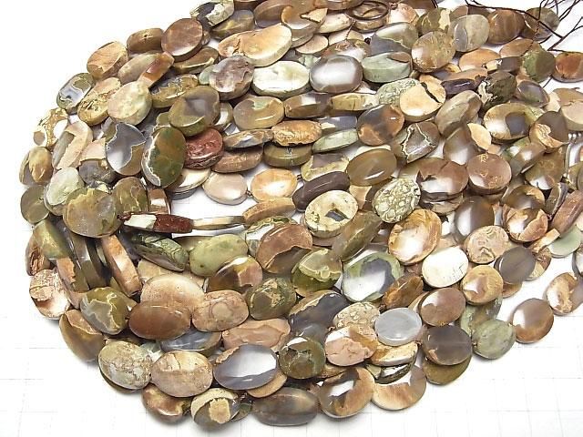 [Video] Thunder Egg Flat Oval 1strand beads (aprx.15inch/36cm)
