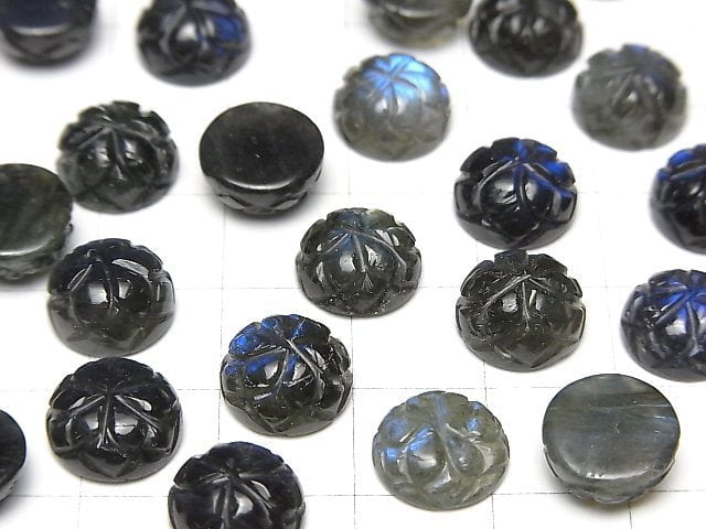 [Video]Labradorite AAA- Carved Round Cabochon 10x10mm 2pcs