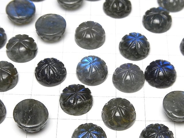 [Video]Labradorite AAA- Carved Round Cabochon 12x12mm 2pcs