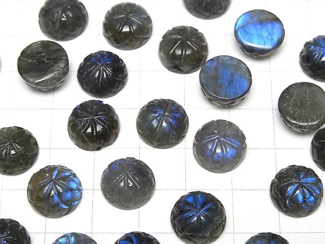 [Video]Labradorite AAA- Carved Round Cabochon 12x12mm 2pcs
