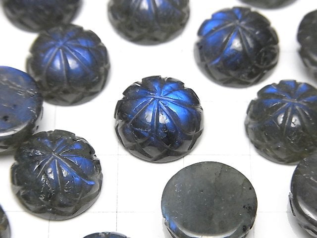 [Video]Labradorite AAA- Carved Round Cabochon 14x14mm 1pc