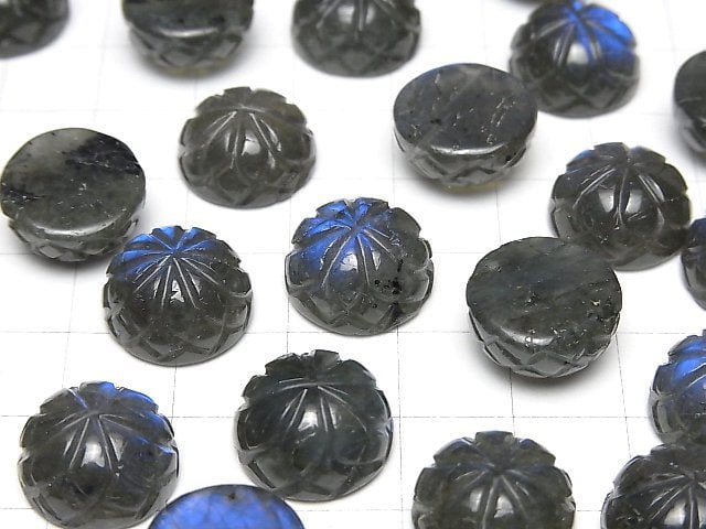 [Video]Labradorite AAA- Carved Round Cabochon 14x14mm 1pc