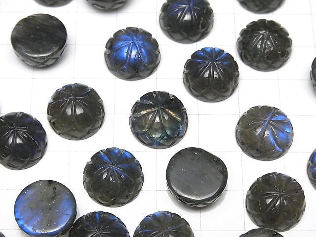 [Video]Labradorite AAA- Carved Round Cabochon 14x14mm 1pc