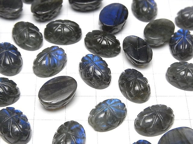 [Video]Labradorite AAA- Carved Oval Cabochon 14x10mm 2pcs