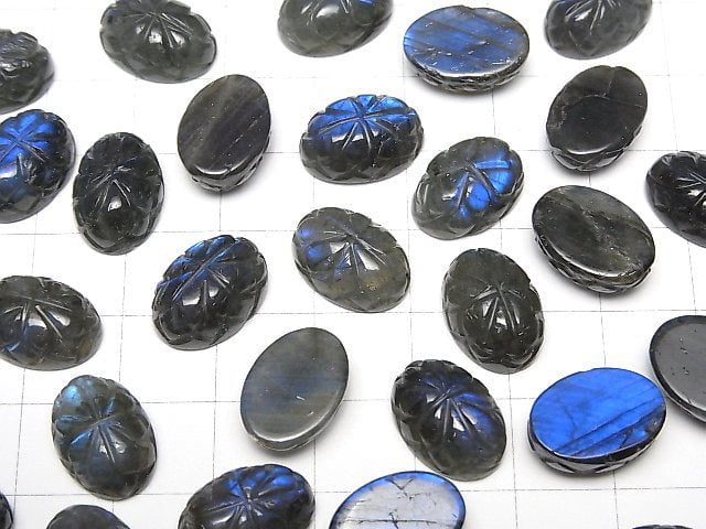 [Video]Labradorite AAA- Carved Oval Cabochon 14x10mm 2pcs