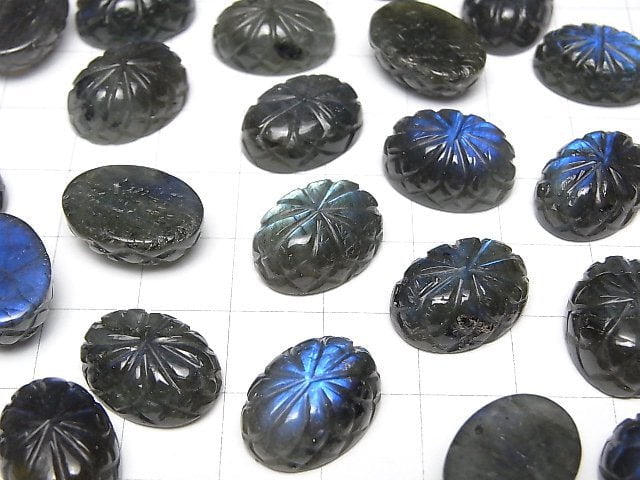 [Video]Labradorite AAA- Carved Oval Cabochon 16x12mm 1pc