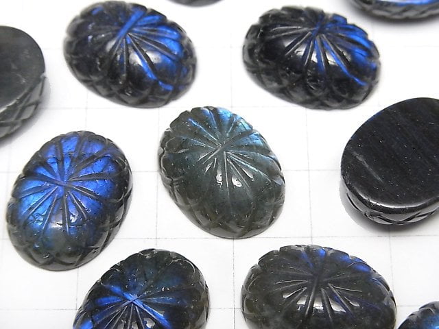 [Video]Labradorite AAA- Carved Oval Cabochon 20x15mm 1pc
