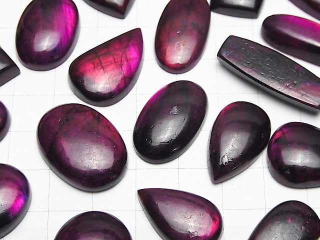 [Video]Labradorite AA++ Mix Shape Cabochon Coating [Pink Purple color] 2pcs