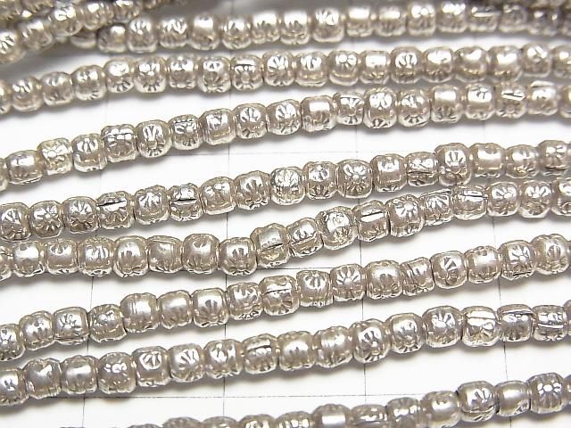 Karen Silver Rondelle Beads with Sun Pattern, 3x3x2.5mm, 1/4 or 1-strand (approx. 28inch/69cm)