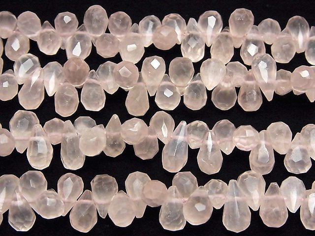 [Video]High Quality Rose Quartz AA++ Drop Faceted Briolette 1strand beads (aprx.13inch/32cm)