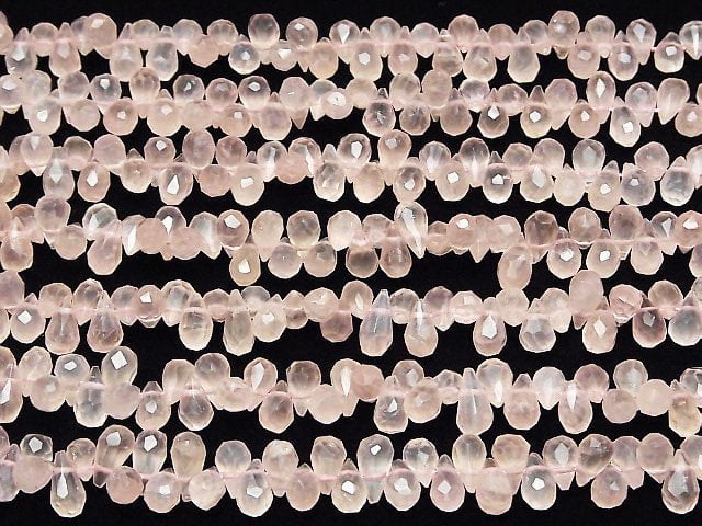 [Video]High Quality Rose Quartz AA++ Drop Faceted Briolette 1strand beads (aprx.13inch/32cm)