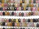 [Video] High Quality! Multi color Tourmaline AA Faceted Button Rondelle 4x4x2.5mm 1strand beads (aprx.15inch/36cm)