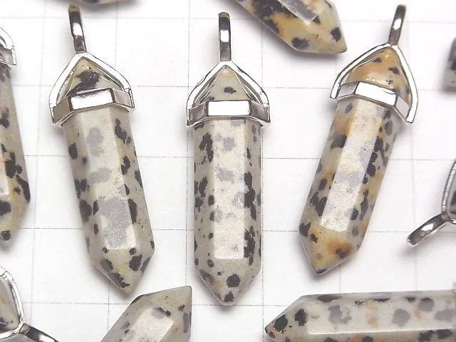 [Video]Dalmatian Jasper Double Point Pendant 32x8x8mm Silver color 3pcs