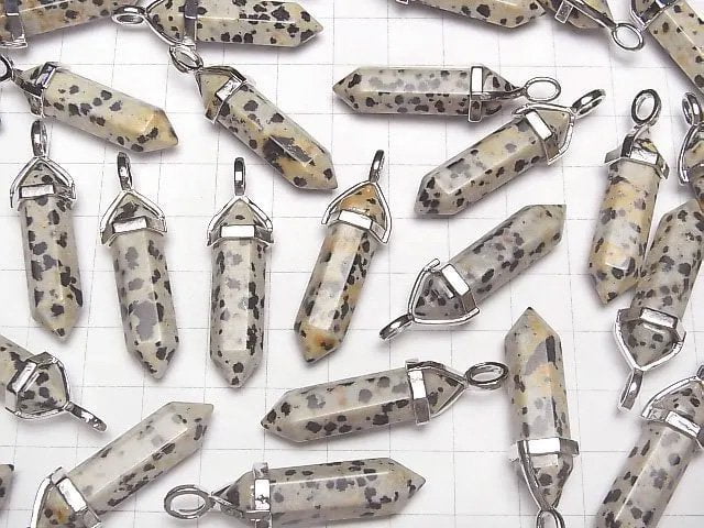 [Video]Dalmatian Jasper Double Point Pendant 32x8x8mm Silver color 3pcs