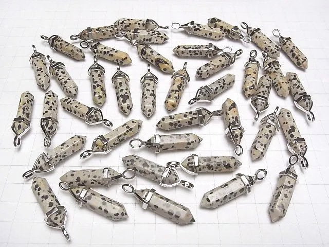 [Video]Dalmatian Jasper Double Point Pendant 32x8x8mm Silver color 3pcs