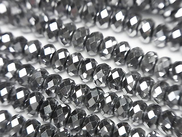 [Video] High Quality! Hematite Faceted Button Rondelle 6x6x3mm Silver Coated 1-strand beads (approx. 15inch/38cm)