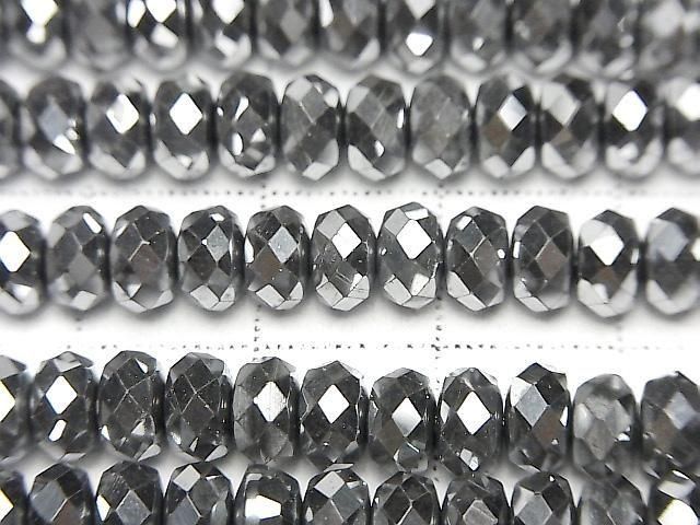 [Video] High Quality! Hematite Faceted Button Rondelle 6x6x3mm Silver Coated 1-strand beads (approx. 15inch/38cm)