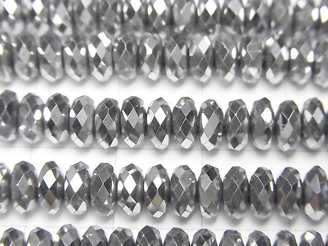 [Video]High Quality! Hematite Faceted Button Roundel 6x6x3mm Silver Coating 1strand beads (aprx.15inch/38cm)