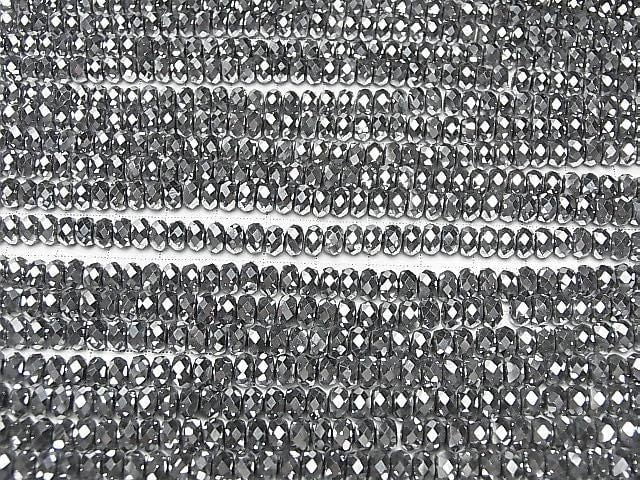 [Video] High Quality! Hematite Faceted Button Rondelle 6x6x3mm Silver Coated 1-strand beads (approx. 15inch/38cm)
