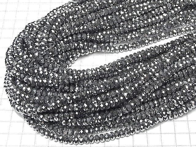 [Video] High Quality! Hematite Faceted Button Rondelle 6x6x3mm Silver Coated 1-strand beads (approx. 15inch/38cm)