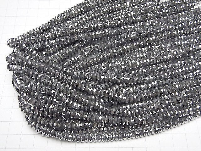 [Video]High Quality! Hematite Faceted Button Roundel 6x6x3mm Silver Coating 1strand beads (aprx.15inch/38cm)