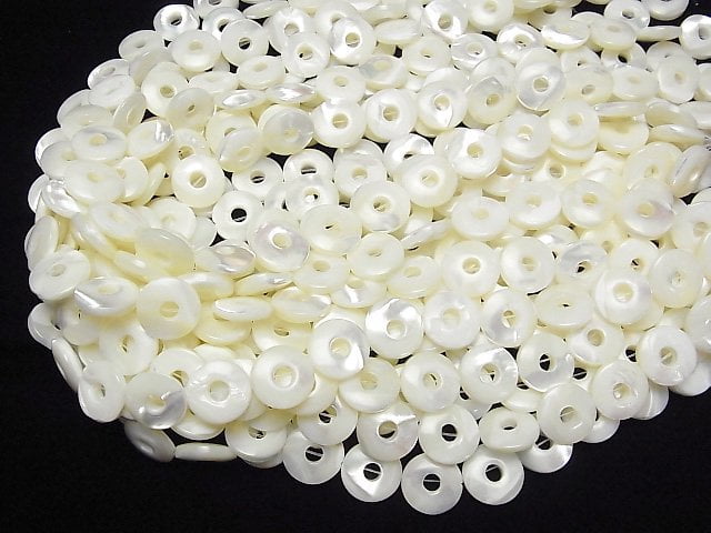 [Video]Mother of Pearl MOP White Coin (Donut)15x15x4mm half or 1strand beads (aprx.15inch/36cm)