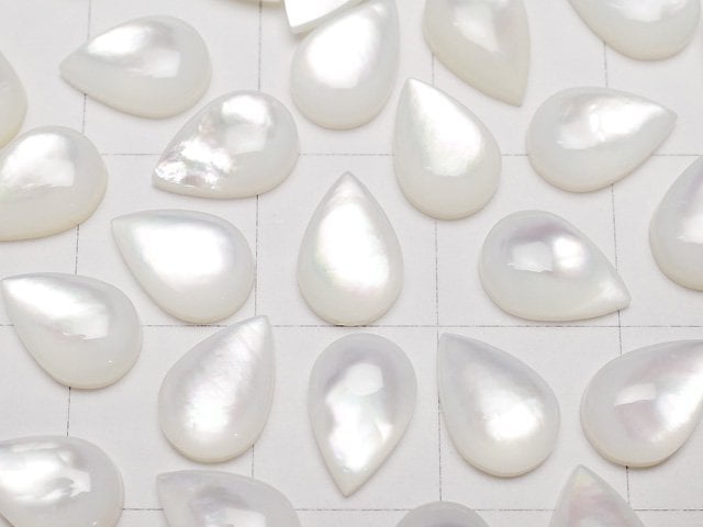 [Video] High Quality White Shell (Silver-lip Oyster)AAA Pear shape Cabochon 9x6mm 5pcs