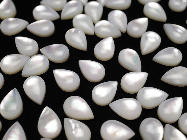 [Video] High Quality White Shell (Silver-lip Oyster)AAA Pear shape Cabochon 9x6mm 5pcs