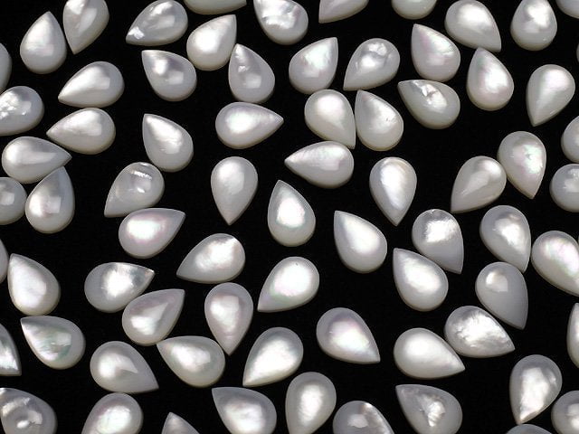 [Video] High Quality White Shell (Silver-lip Oyster)AAA Pear shape Cabochon 9x6mm 5pcs