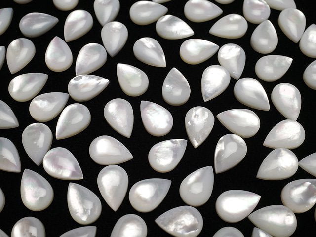 [Video] High Quality White Shell (Silver-lip Oyster)AAA Pear shape Cabochon 12x8mm 3pcs