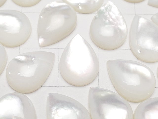 [Video] High Quality White Shell (Silver-lip Oyster)AAA Pear shape Cabochon 14x10mm 3pcs