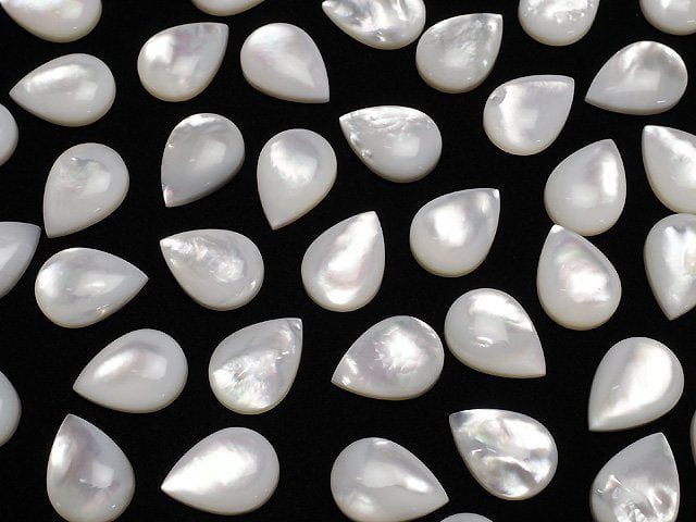 [Video] High Quality White Shell (Silver-lip Oyster)AAA Pear shape Cabochon 14x10mm 3pcs