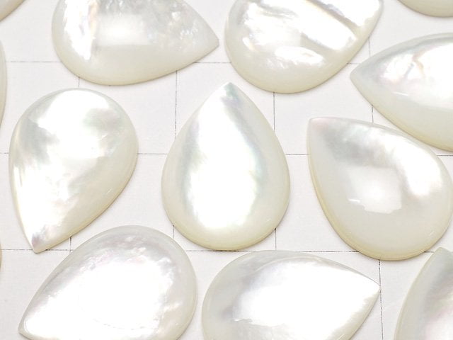 [Video] High Quality White Shell (Silver-lip Oyster)AAA Pear shape Cabochon 18x13mm 2pcs