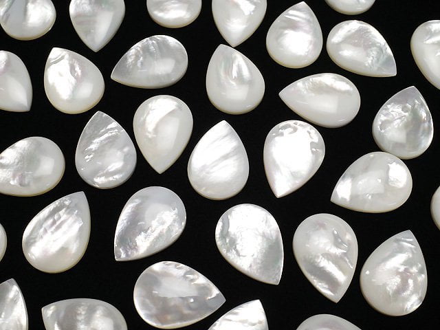 [Video] High Quality White Shell (Silver-lip Oyster)AAA Pear shape Cabochon 25x18mm 1pc