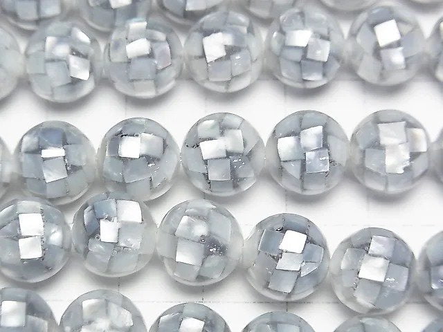 [Video] Mosaic Shell Silver Round 10mm 1/4 or 1strand beads (aprx.15inch/38cm)