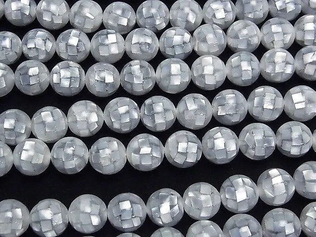 [Video] Mosaic Shell Silver Round 10mm 1/4 or 1strand beads (aprx.15inch/38cm)