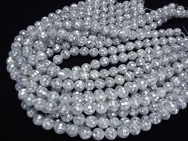 [Video] Mosaic Shell Silver Round 10mm 1/4 or 1strand beads (aprx.15inch/38cm)