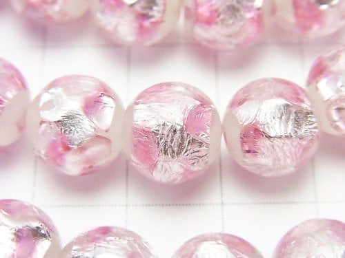 [Video] Lampwork Beads Round 10mm [Pink x Silver x White] 1/4 or 1strand beads (aprx.15inch/36cm)