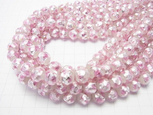 [Video] Lampwork Beads Round 10mm [Pink x Silver x White] 1/4 or 1strand beads (aprx.15inch/36cm)