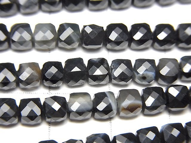 High Quality! Striped Onyx Cube Shape 4x4x4mm 1strand beads (aprx.15inch/36cm)