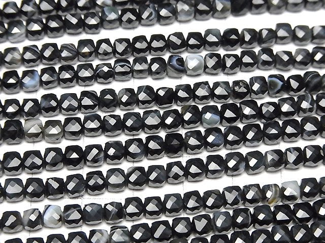 High Quality! Striped Onyx Cube Shape 4x4x4mm 1strand beads (aprx.15inch/36cm)