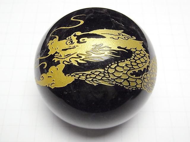 Golden! Dragon Carved! Morion Crystal Quartz AA+ Sphere Round 60-65mm 1pc