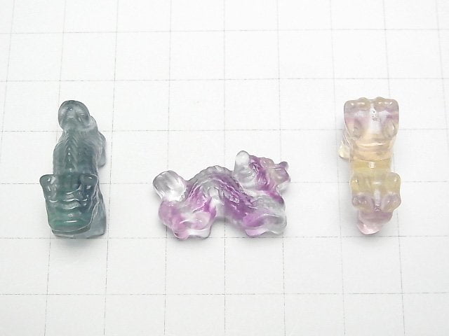 [Video] Multicolor Fluorite AAA Dragon motif 25x15mm [Undrilled] 2pcs