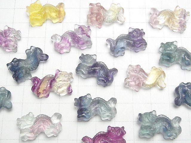 [Video] Multicolor Fluorite AAA Dragon motif 25x15mm [Undrilled] 2pcs