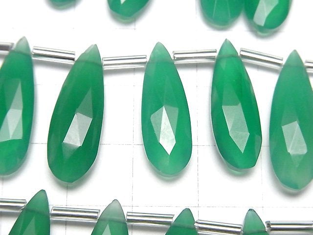 [Video]High Quality Green Onyx AAA Pear shape Faceted Briolette 24x8mm half or 1strand (8pcs )