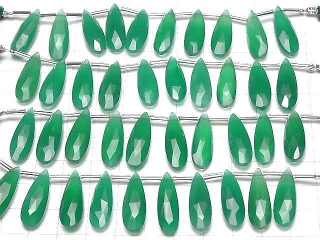 [Video]High Quality Green Onyx AAA Pear shape Faceted Briolette 24x8mm half or 1strand (8pcs )