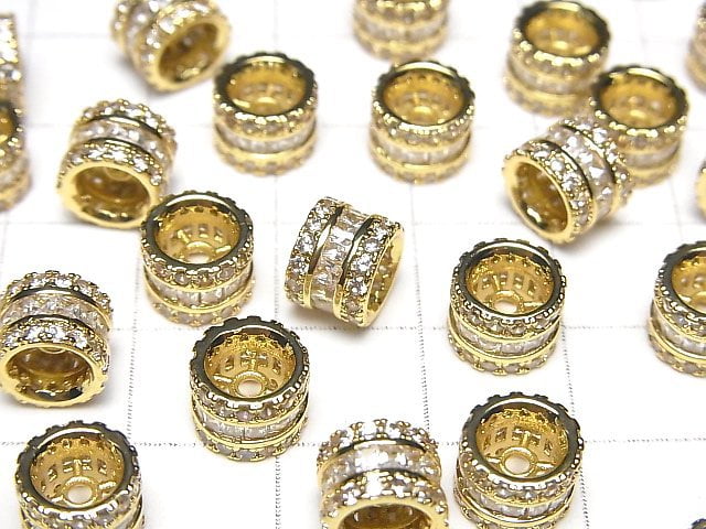 Metal parts Rondelle 8x8x6mm Gold color (with CZ) 2pcs