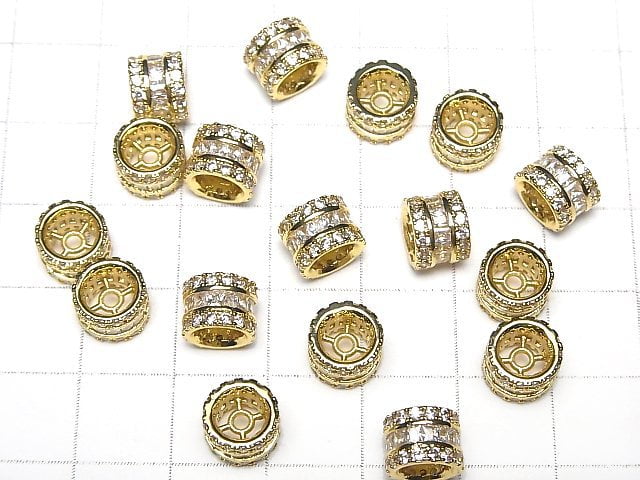 Metal parts Rondelle 8x8x6mm Gold color (with CZ) 2pcs